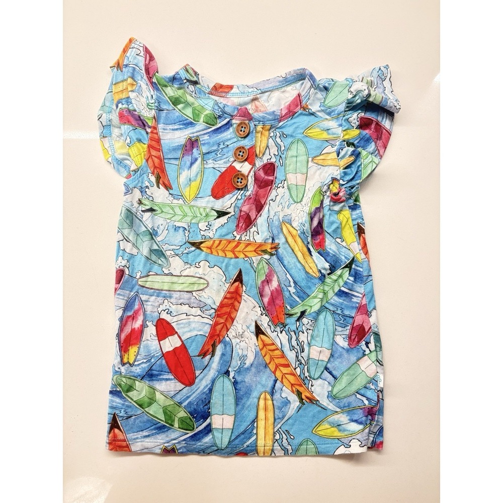 Posh Peanut Surfboard Print Flutter Sleeve Sleep Dress  Size 2T